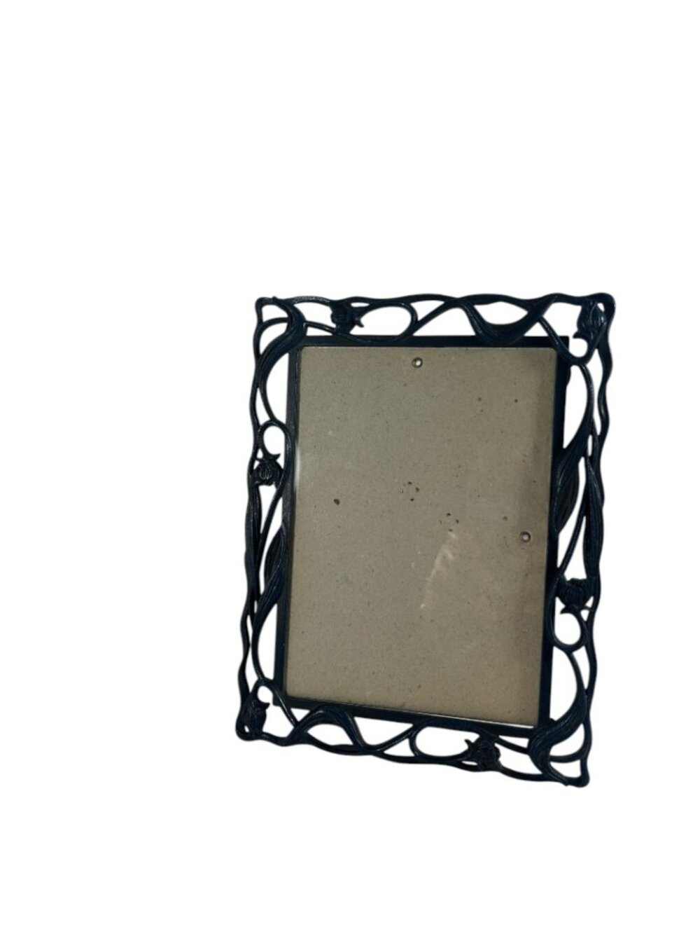 VTG Art Nouveau Style Black Metal Picture Frame Floral Iris Scroll Tabletop